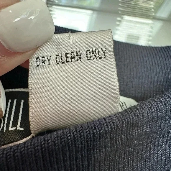 Bill Blass Classic Dark Navy Silk Knit Blend Pencil Stretchy Skirt Size Medium M - Picture 6 of 7